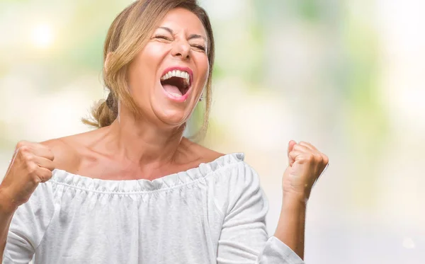 Mulher Hispânica Sênior Meia Idade Sobre Fundo Isolado Muito Feliz — Fotografia de Stock