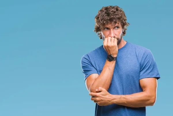 Bonito Homem Modelo Hispânico Sobre Fundo Isolado Olhando Estressado Nervoso — Fotografia de Stock