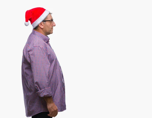 Hombre Mayor Guapo Con Sombrero Navidad Sobre Fondo Aislado Mirando — Foto de Stock