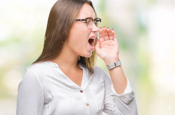 Young Caucasian Beautiful Business Woman Wearing Glasses Isolated Background Shouting — Stock Photo, Image