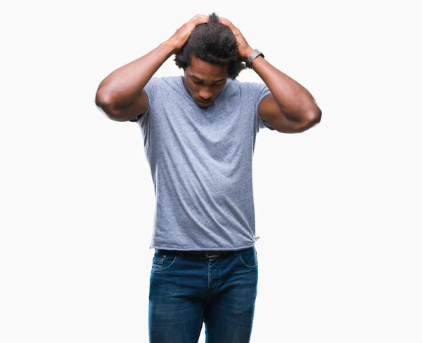 Homem Afro Americano Sobre Fundo Isolado Sofrendo Dor Cabeça Desesperada — Fotografia de Stock