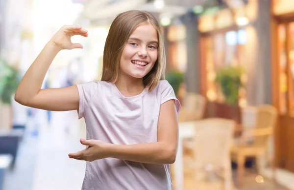 Giovane Bella Ragazza Sfondo Isolato Gesticolando Con Mani Che Mostrano — Foto Stock