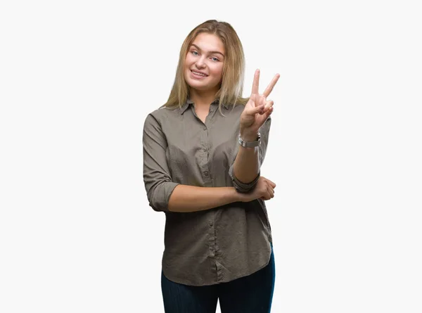 Mladý Bělošský Obchodních Žena Izolované Pozadí Usmívající Smajlík Mrkl Fotoaparát — Stock fotografie