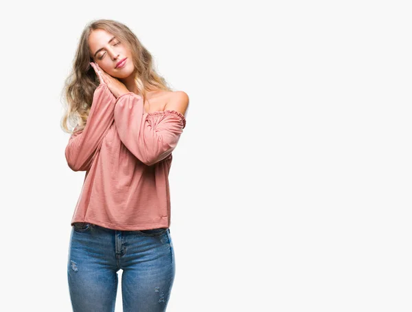 Mooie Jonge Blonde Vrouw Geïsoleerde Achtergrond Slapen Moe Dromen Poseren — Stockfoto