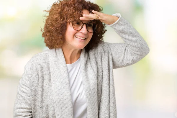 Krásné Prostřední Ager Starší Žena Nosí Kabát Brýle Nad Samostatný — Stock fotografie