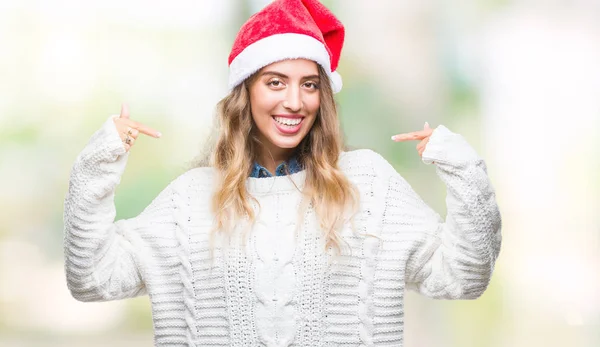 Hermosa Mujer Rubia Joven Con Sombrero Navidad Sobre Fondo Aislado —  Fotos de Stock