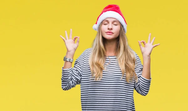 Mladá Krásná Blondýna Žena Nosí Vánoční Čepice Izolované Pozadí Relaxovat — Stock fotografie