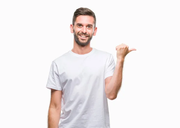 Young Handsome Man Isolated Background Smiling Happy Face Looking Pointing — Stock Photo, Image