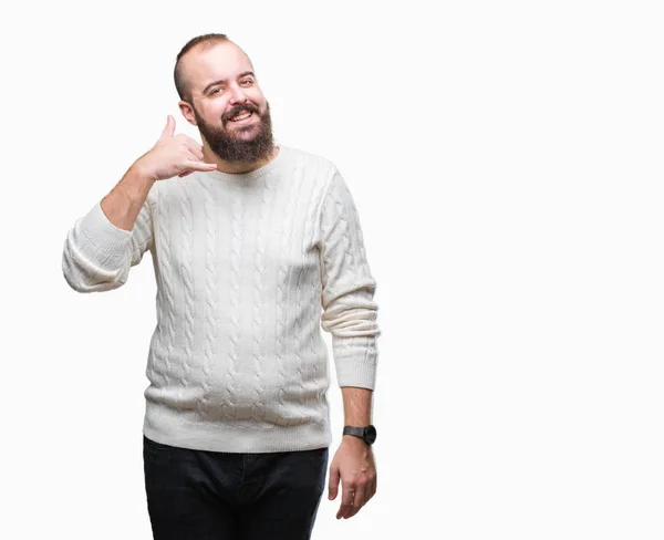 Young Caucasian Hipster Man Wearing Winter Sweater Isolated Background Smiling — Stock Photo, Image