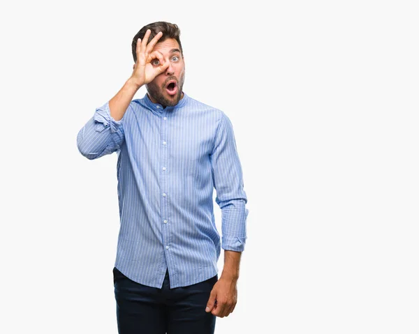 Young Handsome Man Isolated Background Doing Gesture Shocked Surprised Face — Stock Photo, Image