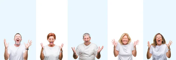 Collage Aus Gruppe Mittleren Alters Und Senioren Weißem Shirt Vor — Stockfoto