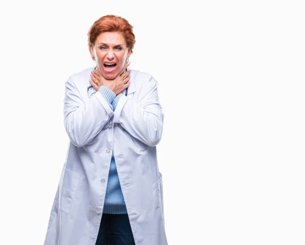 Senior Caucasian Doctor Woman Wearing Medical Uniform Isolated Background Shouting — Stock Photo, Image