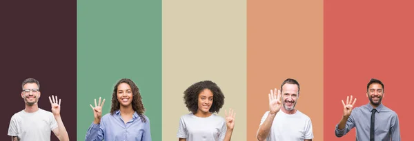 Collage Grupo Jóvenes Personas Mayores Sobre Colorido Fondo Aislado Mostrando —  Fotos de Stock