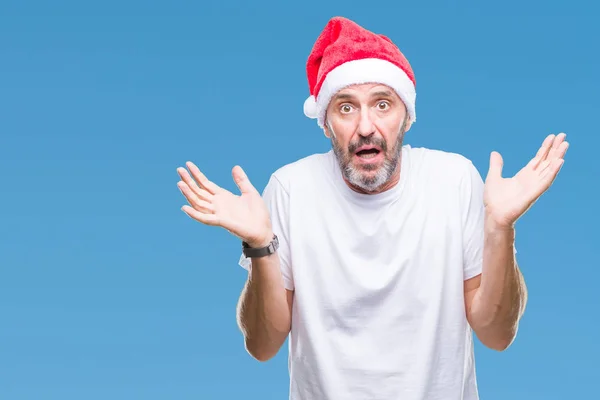 Hombre Mediana Edad Con Sombrero Navidad Sobre Fondo Aislado Expresión — Foto de Stock