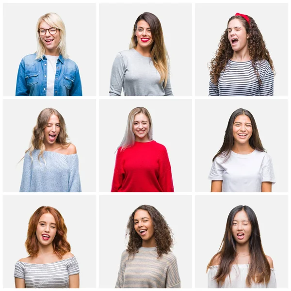 Collage Unga Vackra Kvinnor Över Isolerade Bakgrund Winking Tittar Kameran — Stockfoto