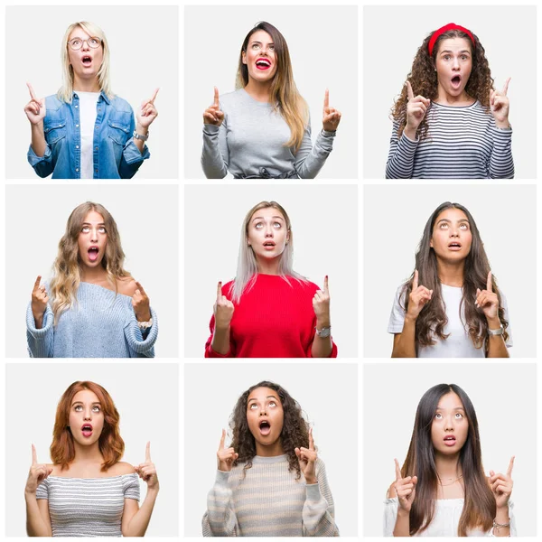 Collage Unga Vackra Kvinnor Över Isolerade Bakgrund Förvånad Och Överraskad — Stockfoto