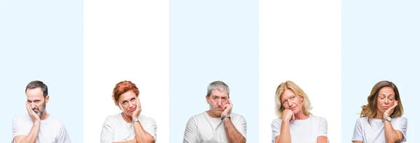 Collage Van Groep Middelbare Leeftijd Senior Mensen Dragen Witte Shirt — Stockfoto