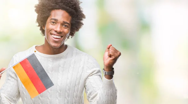 Bandera Hombre Afroamericano Alemania Sobre Fondo Aislado Gritando Orgulloso Celebrando — Foto de Stock