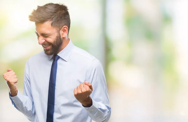 Erwachsener Hispanischer Geschäftsmann Mit Isoliertem Hintergrund Sehr Glücklich Und Aufgeregt — Stockfoto