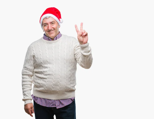 Hombre Mayor Guapo Con Sombrero Navidad Sobre Fondo Aislado Sonriendo — Foto de Stock