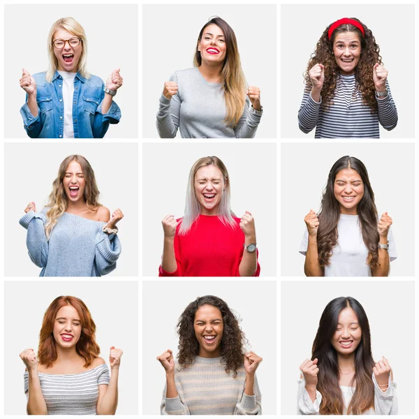 Collage Unga Vackra Kvinnor Över Isolerade Bakgrund Glada För Framgång — Stockfoto