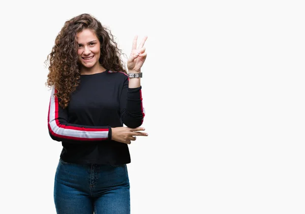 Beautiful Young Brunette Curly Hair Girl Wearing Casual Look Isolated — Stock Photo, Image