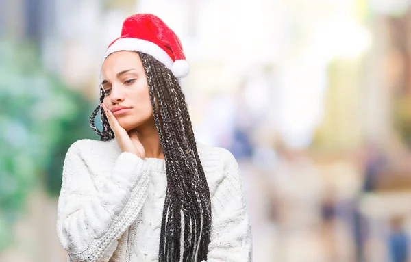 Jovem Trançado Cabelo Afro Americano Menina Vestindo Chapéu Natal Sobre — Fotografia de Stock