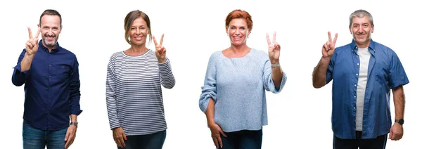 Collage Grupo Elegante Mediana Edad Personas Mayores Sobre Fondo Aislado — Foto de Stock