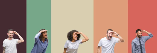 Collage Grupo Jóvenes Personas Mayores Sobre Fondo Aislado Colorido Muy —  Fotos de Stock