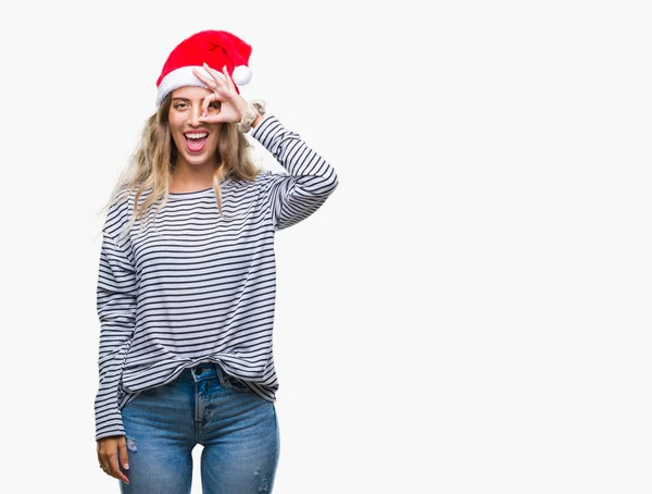 Bella Giovane Donna Bionda Che Indossa Cappello Natale Sfondo Isolato — Foto Stock