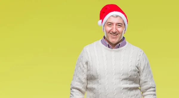 Bonito Homem Sênior Usando Chapéu Natal Sobre Fundo Isolado Com — Fotografia de Stock