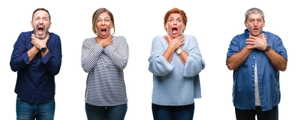 Collage Grupo Personas Elegantes Mediana Edad Personas Mayores Sobre Fondo — Foto de Stock