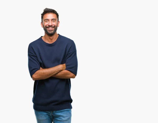 Hombre Hispano Adulto Sobre Fondo Aislado Rostro Feliz Sonriendo Con — Foto de Stock