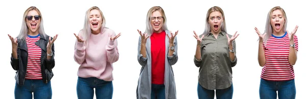 Collage Bella Bionda Giovane Donna Sfondo Isolato Che Celebra Pazzo — Foto Stock