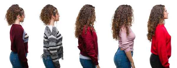 Collage Von Jungen Brünetten Lockigen Haaren Mädchen Über Isolierten Hintergrund — Stockfoto