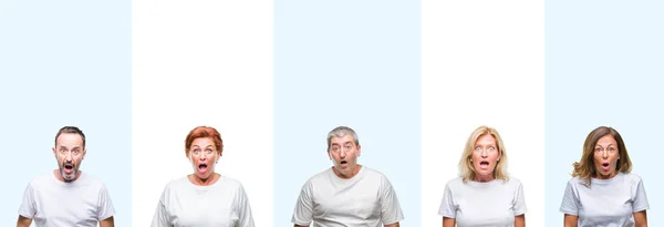 Colagem Meia Idade Grupo Pessoas Idosas Vestindo Shirt Branca Sobre — Fotografia de Stock