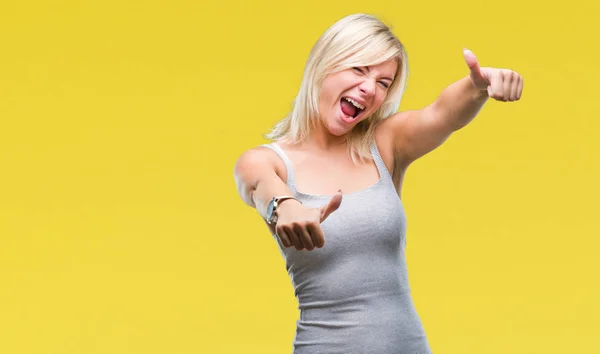Junge Schöne Blonde Frau Mit Isoliertem Hintergrund Die Positive Geste — Stockfoto