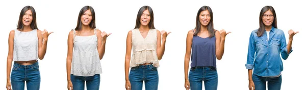 Collage Van Aziatische Jonge Vrouw Boven Witte Geïsoleerde Achtergrond Glimlachend — Stockfoto