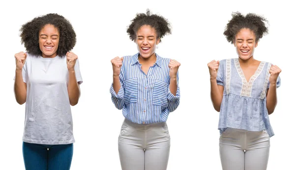Collage Afroamerikanska Kvinnan Över Isolerade Bakgrund Glada För Framgång Med — Stockfoto