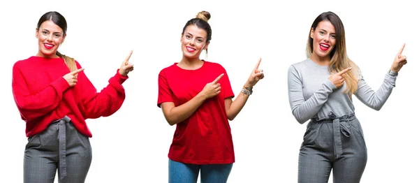 Collage Joven Hermosa Mujer Sobre Fondo Aislado Sonriendo Mirando Cámara —  Fotos de Stock