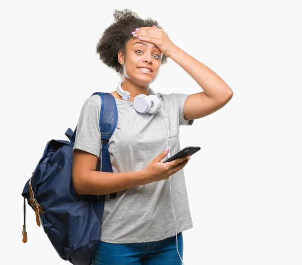 Junge Schöne Afroamerikanische Studentin Mit Rucksack Über Isoliertem Hintergrund Gestresst — Stockfoto