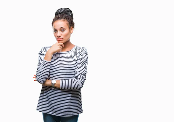 Ung Flätad Hår Afroamerikanska Flicka Klädd Tröja Över Isolerade Bakgrund — Stockfoto