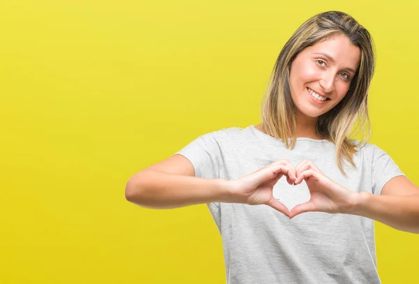 Jovem Bela Mulher Sobre Fundo Isolado Sorrindo Amor Mostrando Símbolo — Fotografia de Stock