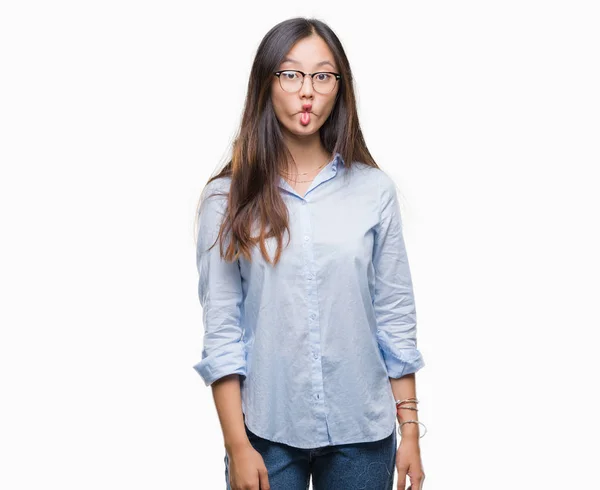 Joven Mujer Negocios Asiática Con Gafas Sobre Fondo Aislado Haciendo —  Fotos de Stock