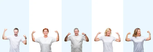 Collage Gruppen Medelålders Och Äldre Människor Bär Vit Shirt Över — Stockfoto