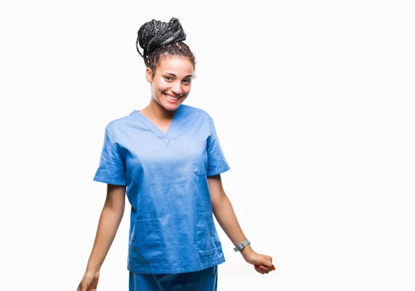 Unga Flätor Afrikanska Amerikanska Flickan Professionell Sjuksköterska Över Isolerade Bakgrund — Stockfoto