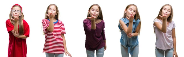 Collage Niña Joven Hermosa Niña Sobre Fondo Aislado Mirando Cámara — Foto de Stock