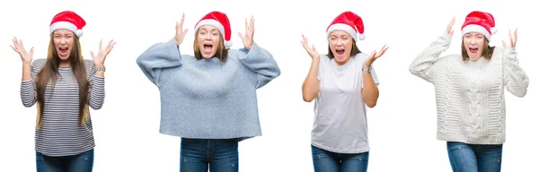 Kolaj Üzerinde Beyaz Noel Şapka Giyen Genç Kızın Çılgın Kutlama — Stok fotoğraf