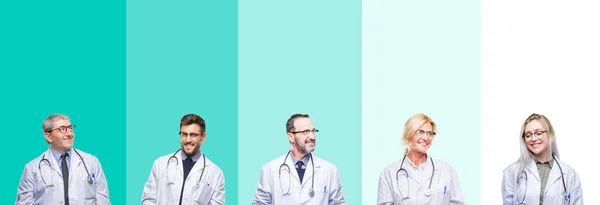 Collage Van Groep Arts Mensen Dragen Stethoscoop Kleurrijke Geïsoleerde Achtergrond — Stockfoto