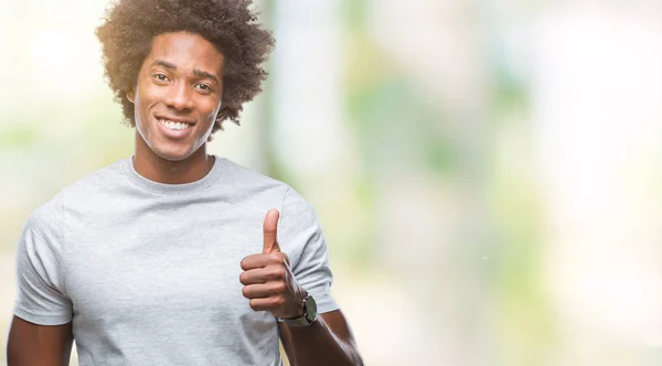 Afro Amerikansk Man Över Isolerade Bakgrund Gör Glad Tummen Upp — Stockfoto